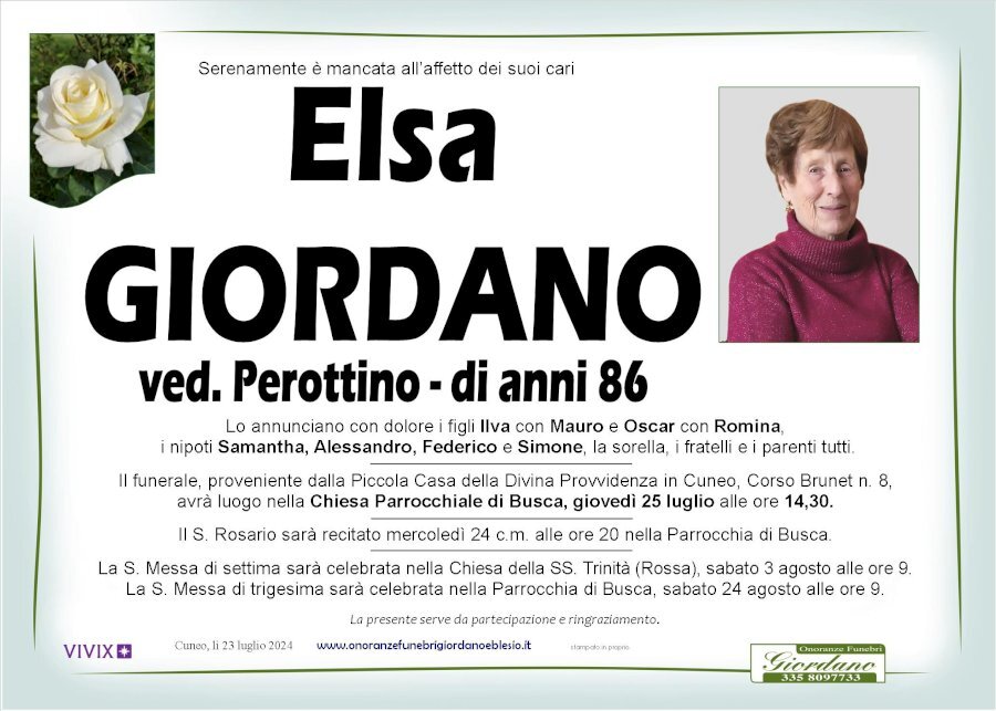 Manifesto di ELSA GIORDANO ved. PEROTTINO