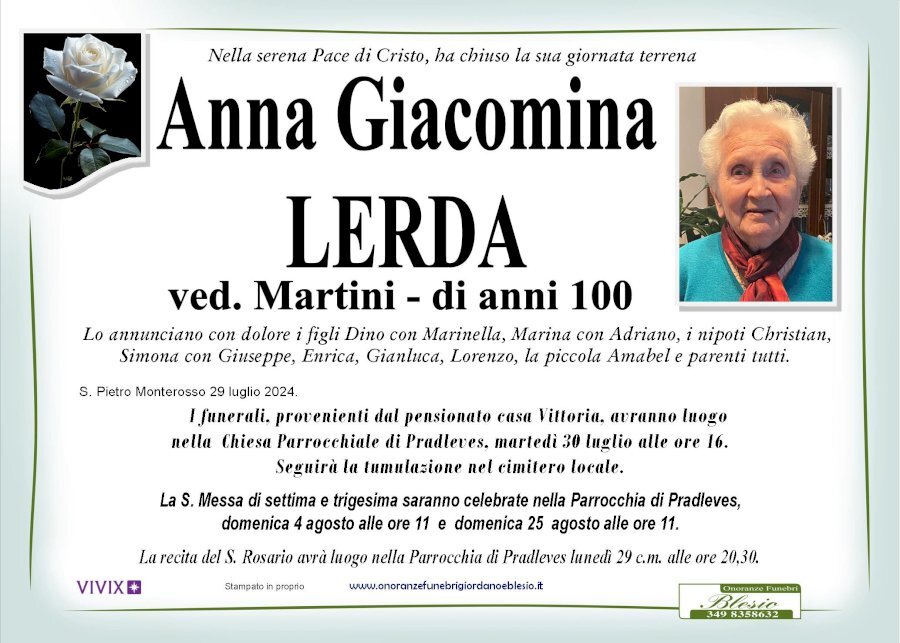 Manifesto di ANNA GIACOMINA LERDA ved. MARTINI