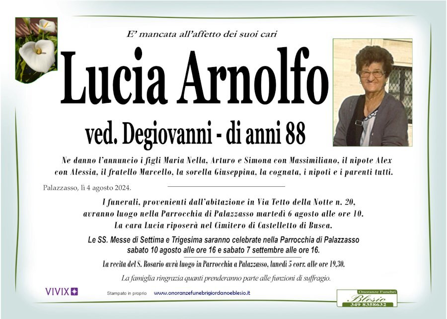 Manifesto di LUCIA ARNOLFO ved. DEGIOVANNI