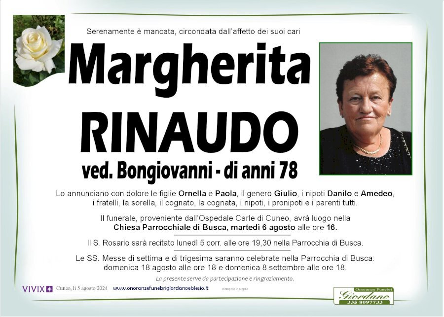 Manifesto di MARGHERITA RINAUDO ved. BONGIOVANNI