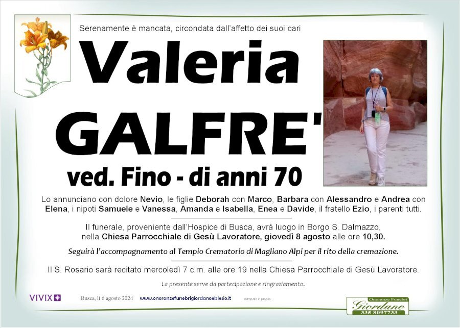 Manifesto di VALERIA GALFRE' ved. FINO