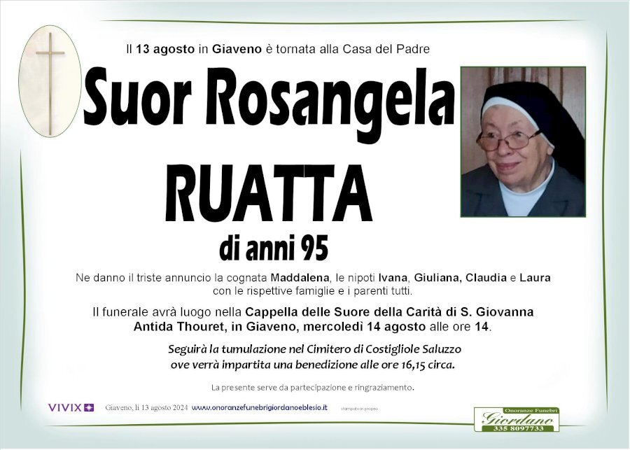 Manifesto di SUOR ROSANGELA RUATTA