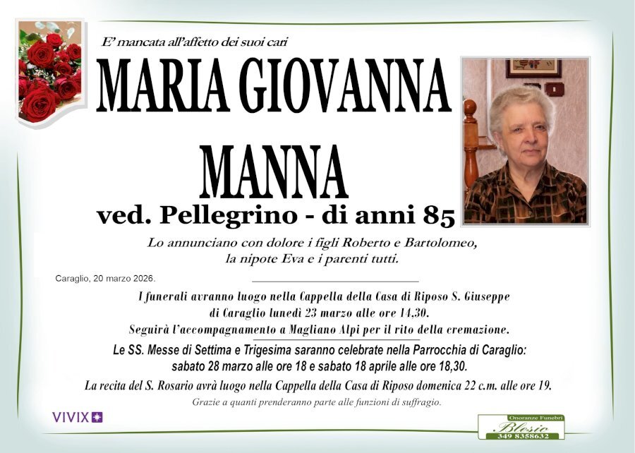 Manifesto di MARIA GIOVANNA MANNA ved. PELLEGRINO