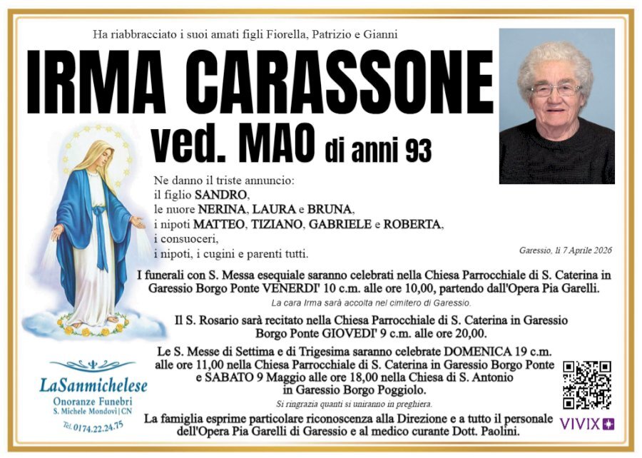 Manifesto di IRMA CARASSONE ved. MAO