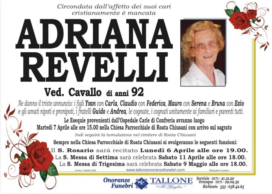 Manifesto di ADRIANA REVELLI ved. CAVALLO