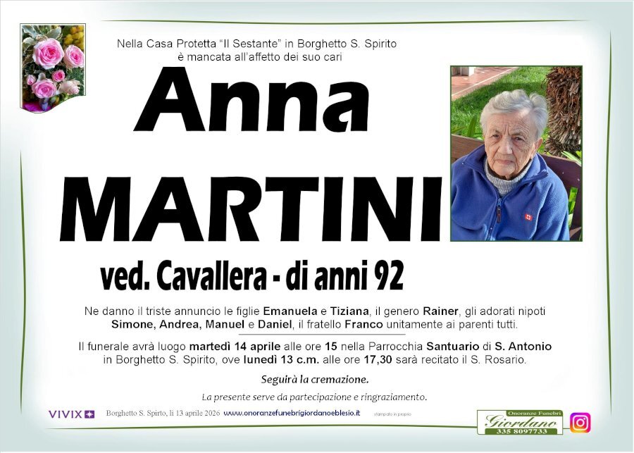 Manifesto di ANNA MARTINI ved. CAVALLERA