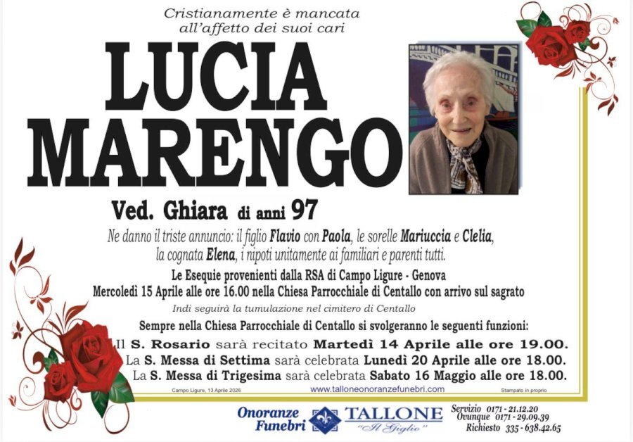 Manifesto di LUCIA MARENGO ved. GHIARA