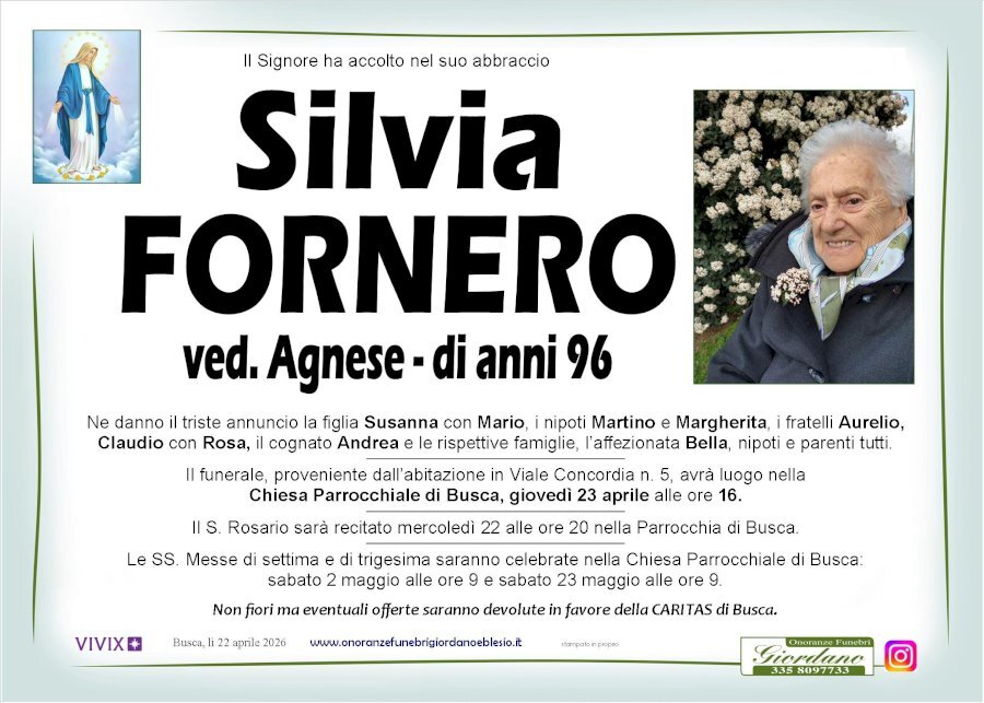 Manifesto di SILVIA FORNERO ved. AGNESE