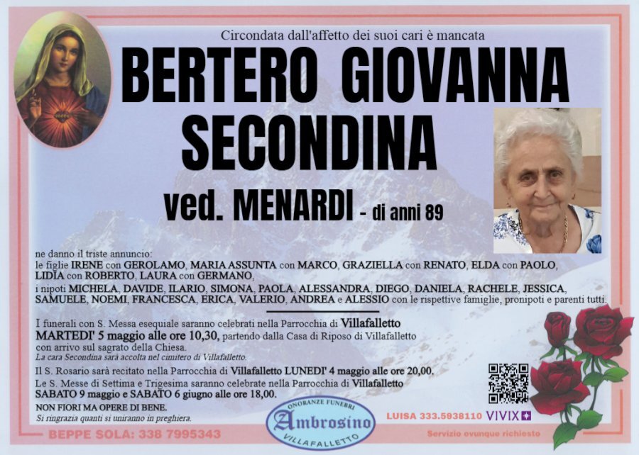 Manifesto di GIOVANNA BERTERO "SECONDINA" ved. MENARDI