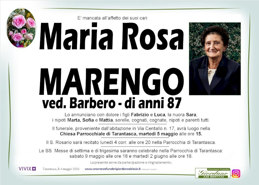 Manifesto di MARIA ROSA MARENGO ved. BARBERO