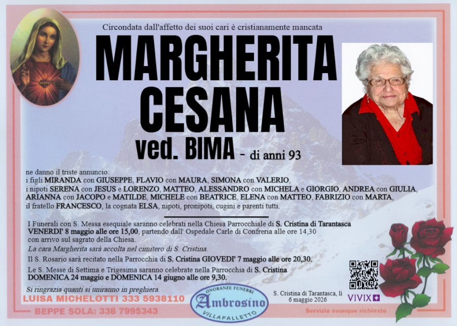 Manifesto di MARGHERITA CESANA ved. BIMA