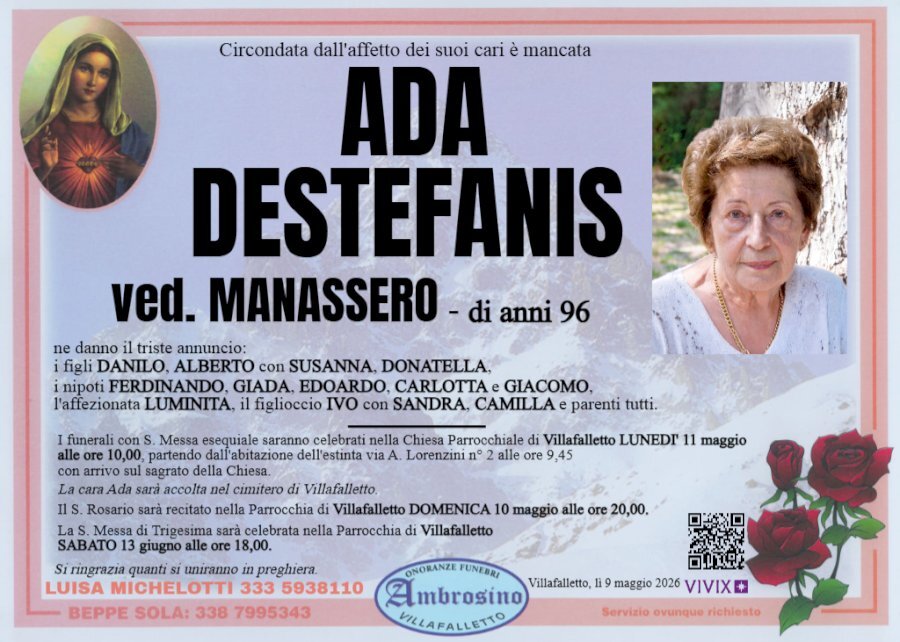 Manifesto di ADA DESTEFANIS ved. MANASSERO