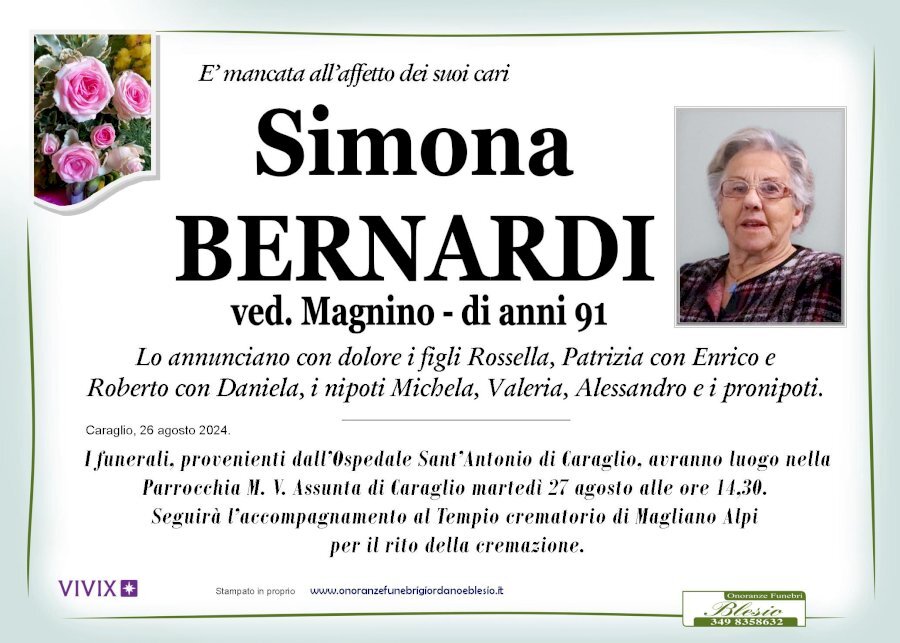 Manifesto di SIMONA BERNARDI ved. MAGNINO