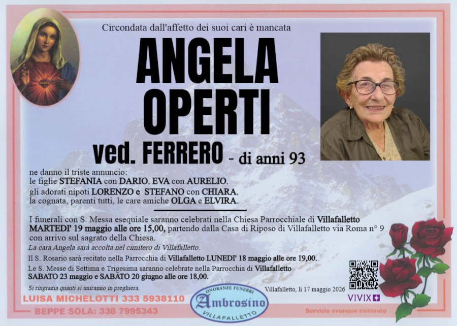 Manifesto di ANGELA OPERTI ved. FERRERO