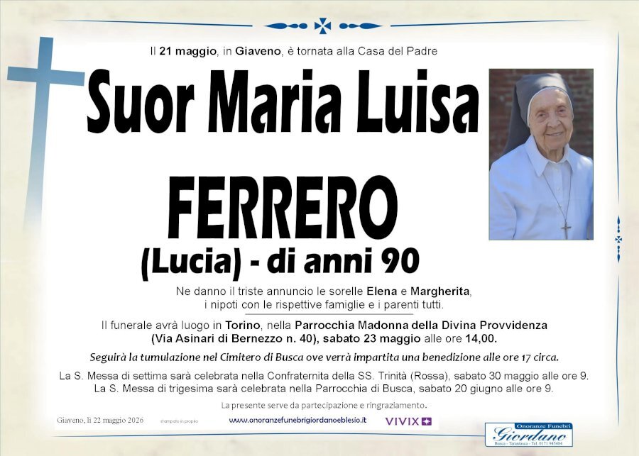 Manifesto di SUOR MARIA LUISA FERRERO