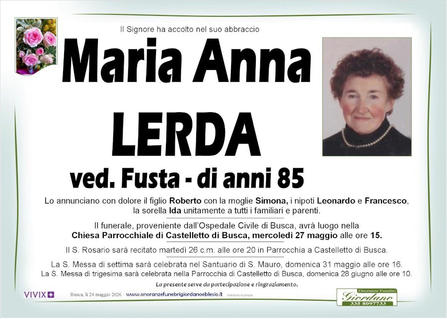 Manifesto di MARIA ANNA LERDA ved. FUSTA