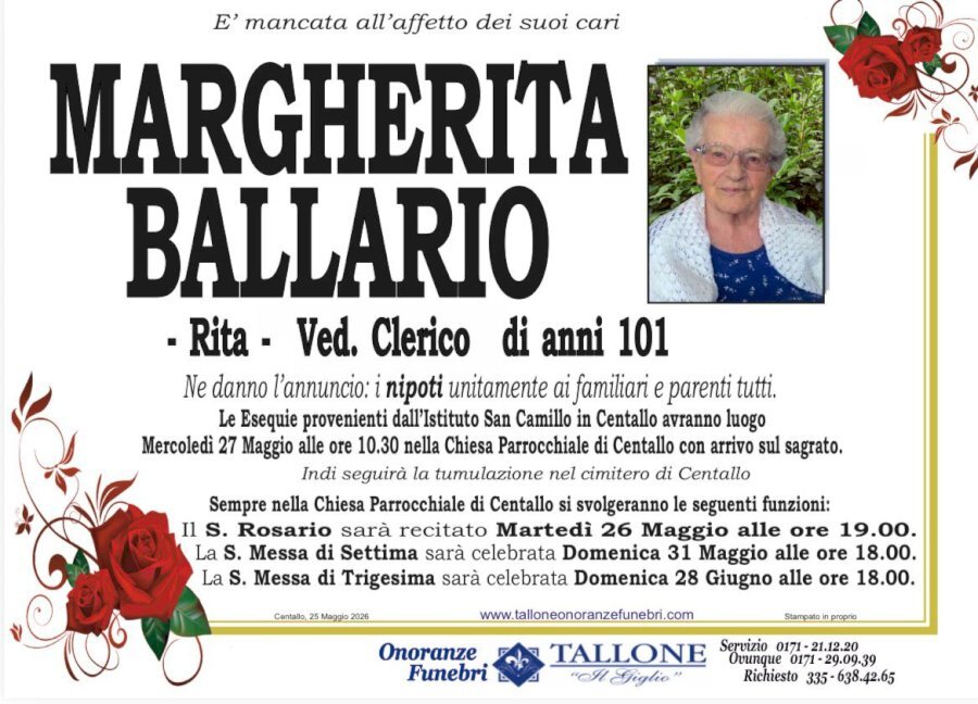 Manifesto di MARGHERITA BALLARIO "RITA" ved. CLERICO