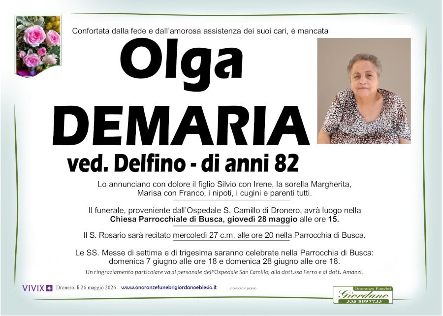 Manifesto di OLGA DEMARIA ved. DELFINO