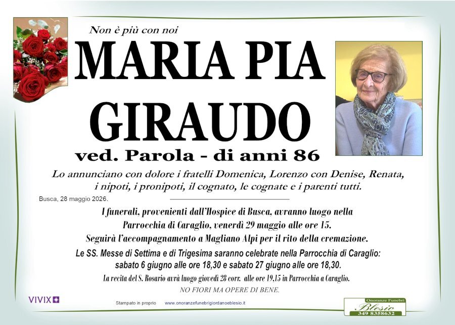 Manifesto di MARIA PIA GIRAUDO ved. PAROLA