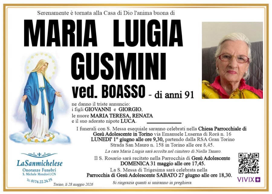 Manifesto di MARIA LUIGIA GUSMINI ved. BOASSO