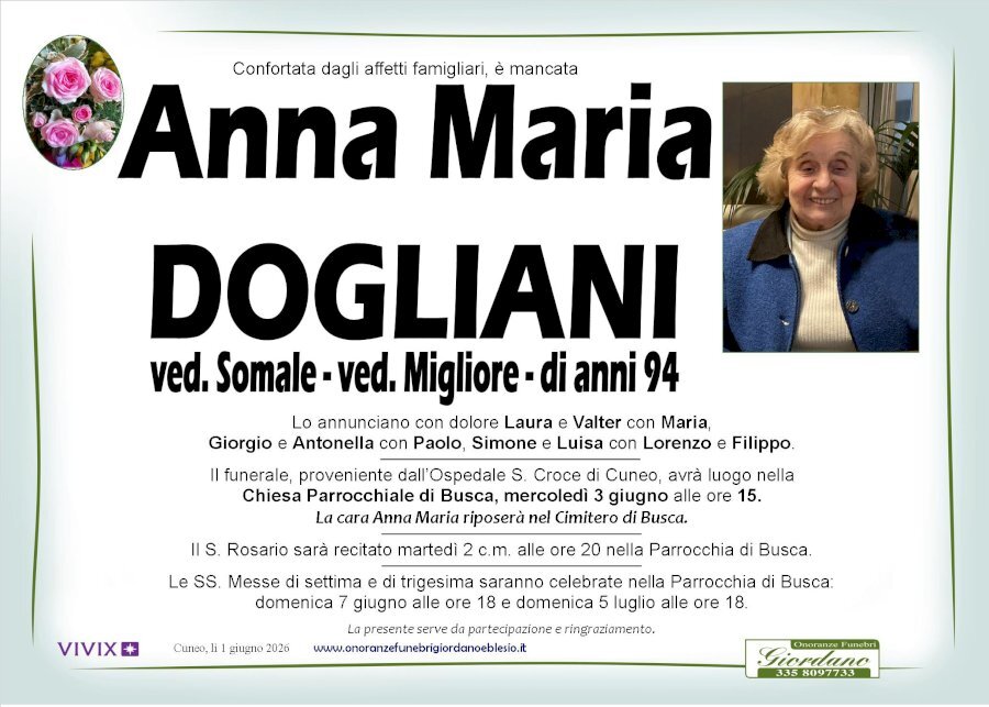Manifesto di ANNA MARIA DOGLIANI ved. SOMALE - MIGLIORE