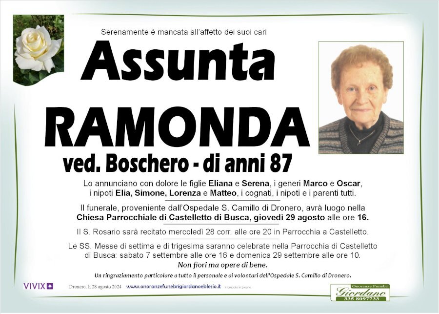 Manifesto di ASSUNTA RAMONDA ved. BOSCHERO