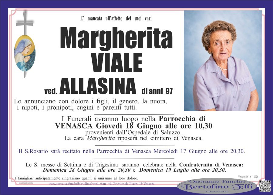 Manifesto di MARGHERITA VIALE ved. ALLASINA