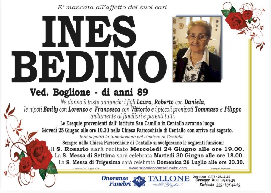Manifesto di INES BEDINO ved. BOGLIONE