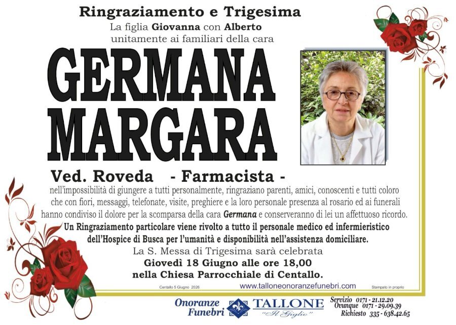 Manifesto di GERMANA MARGARA "FARMACISTA" ved. ROVEDA