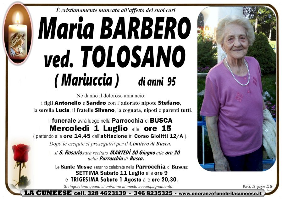 Manifesto di MARIA BARBERO "MARIUCCIA" ved. TOLOSANO