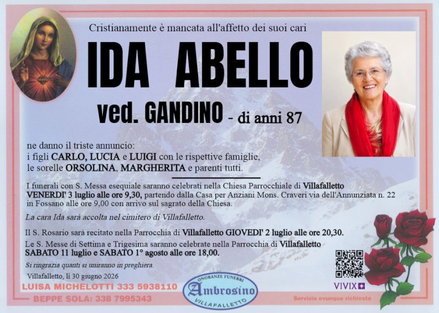 Manifesto di IDA ABELLO ved. GANDINO