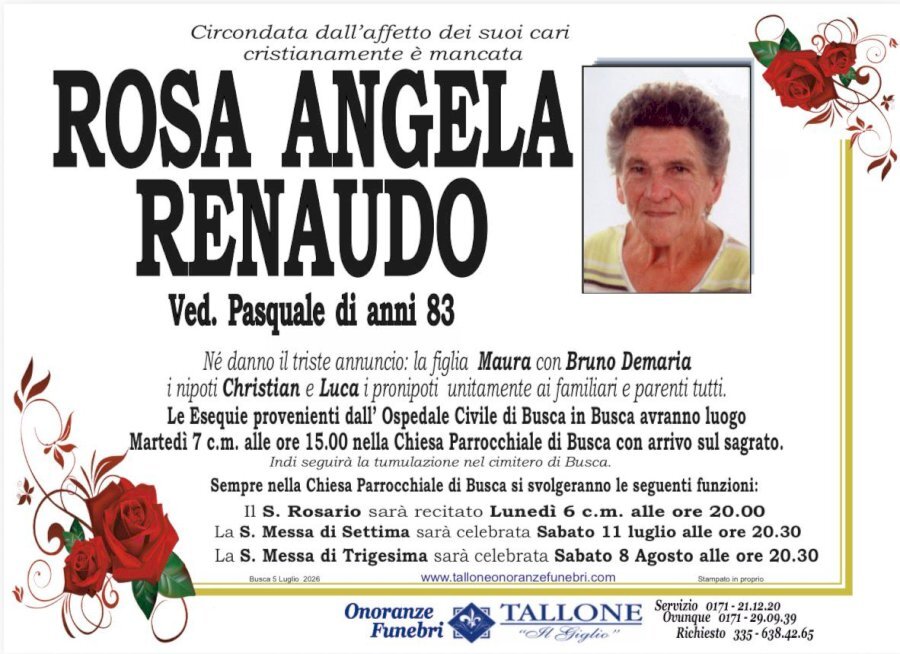 Manifesto di ROSA ANGELA RENAUDO ved. PASQUALE