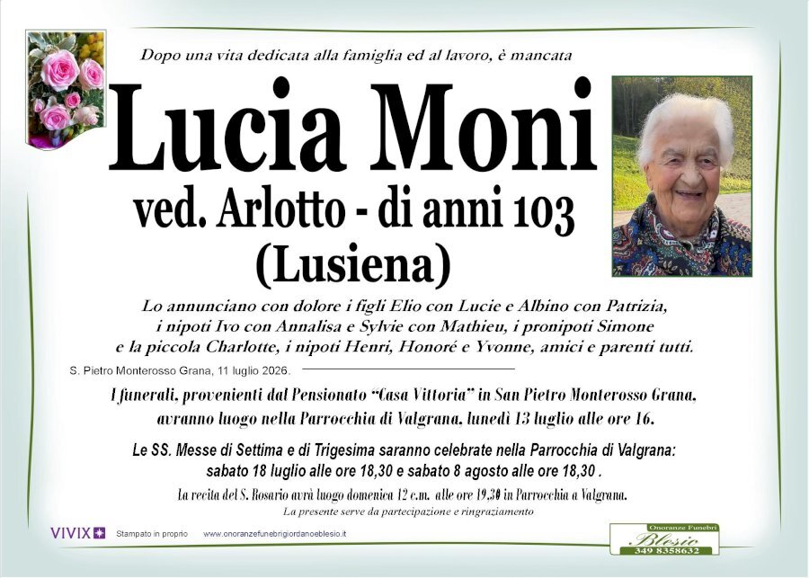Manifesto di LUCIA MONI "LUSIENA" ved. ARLOTTO