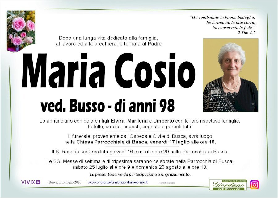 Manifesto di MARIA COSIO ved. BUSSO