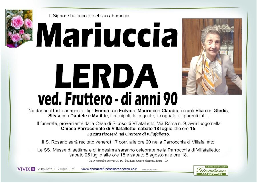 Manifesto di MARIUCCIA LERDA ved. FRUTTERO