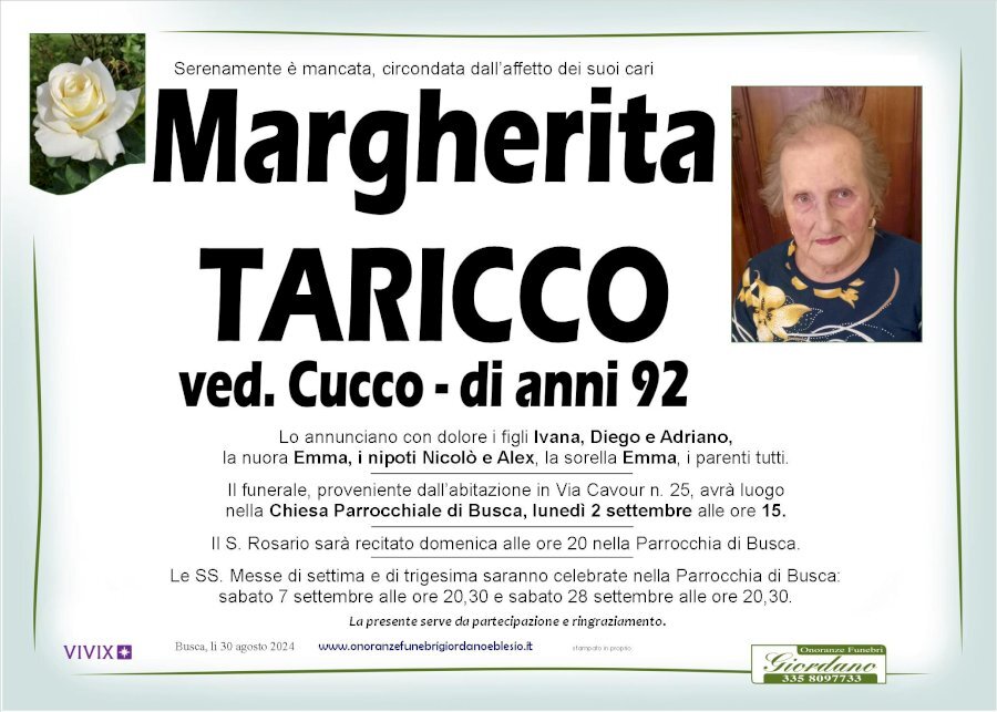 Manifesto di MARGHERITA TARICCO ved. CUCCO