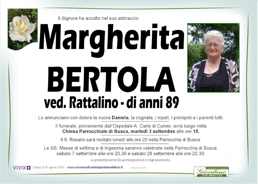 Manifesto di MARGHERITA BERTOLA ved. RATTALINO