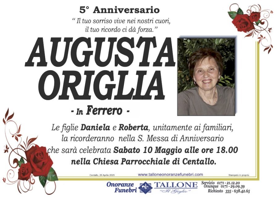 Manifesto di AUGUSTA ORIGLIA in FERRERO Manifesto di AUGUSTA ORIGLIA in FERRERO