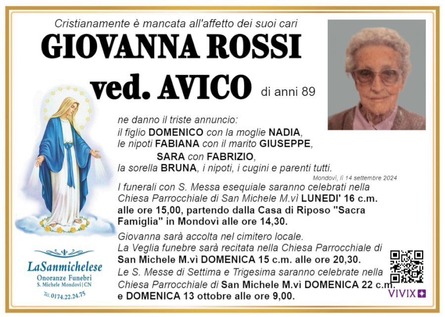 Manifesto di GIOVANNA ROSSI ved. AVICO