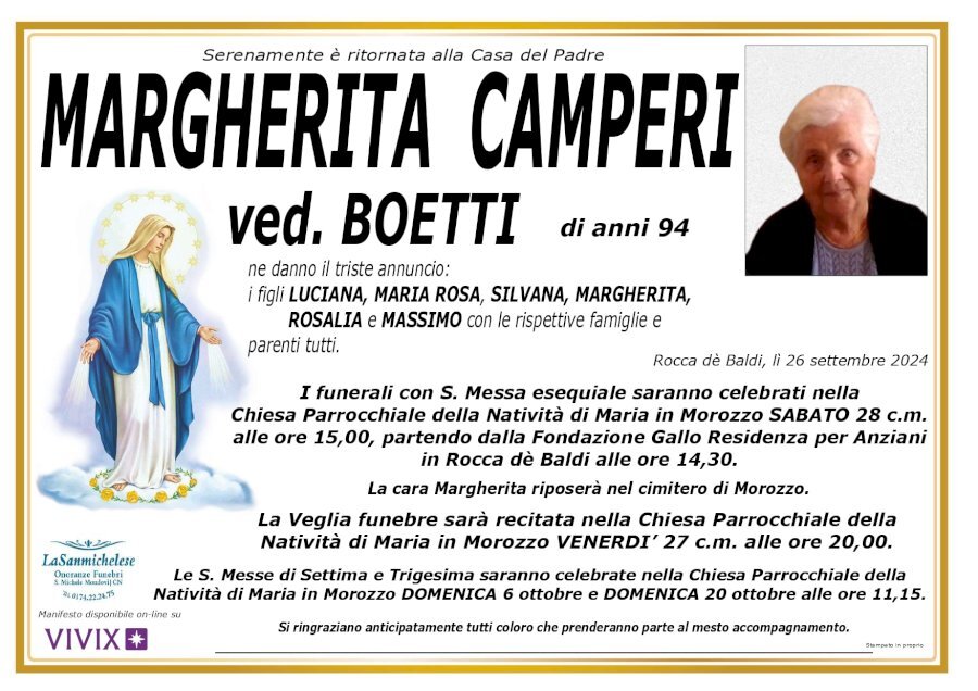 Manifesto di MARGHERITA CAMPERI ved. BOETTI