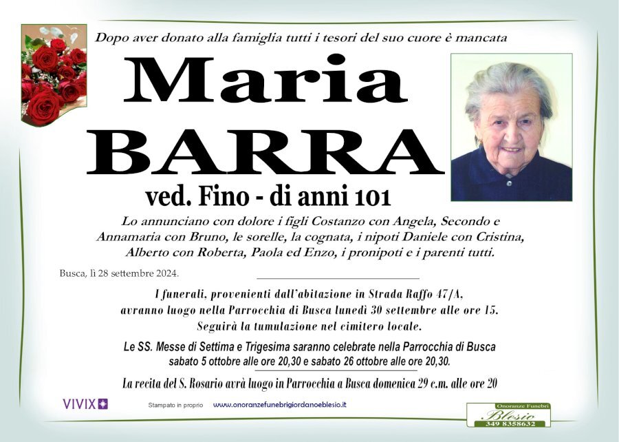 Manifesto di MARIA BARRA ved. FINO