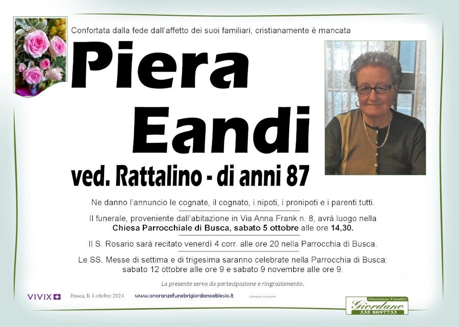 Manifesto di EANDI PIERINA LUCIA "PIERA" ved. RATTALINO