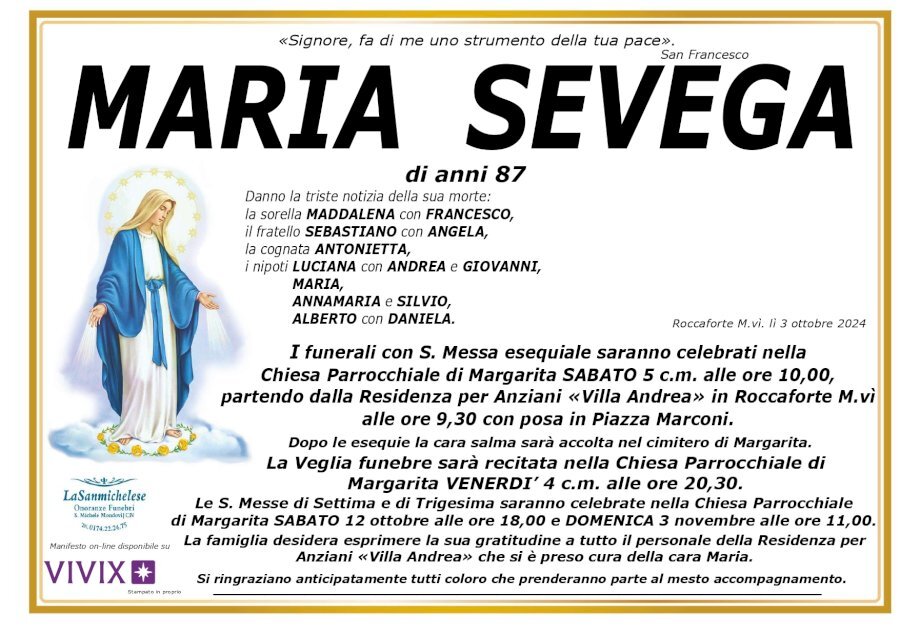 Manifesto di MARIA SEVEGA