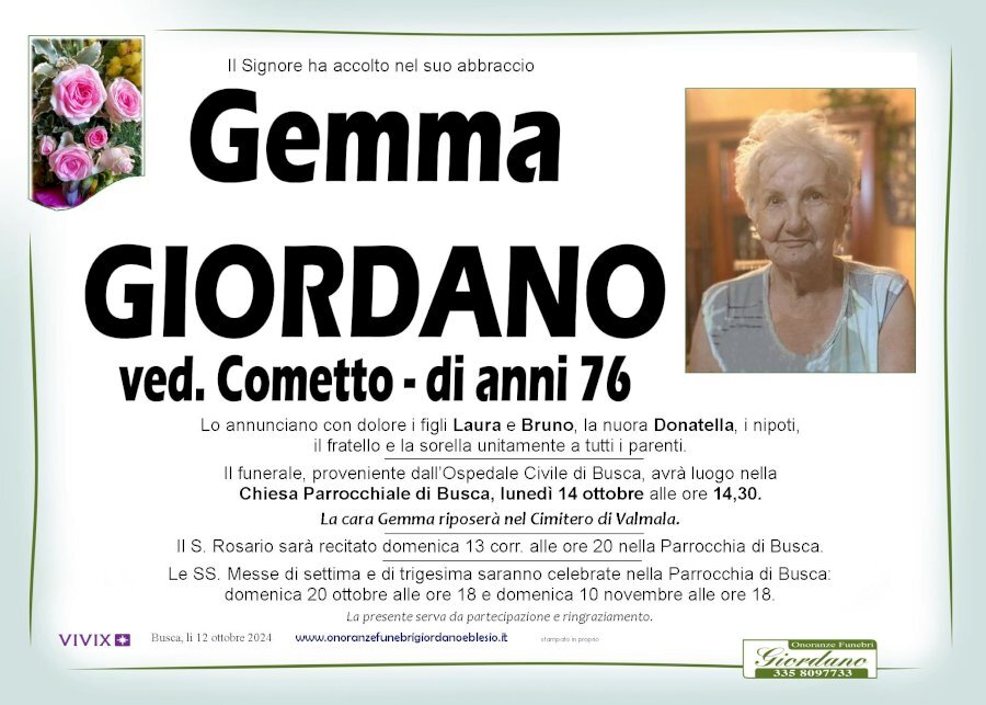 Manifesto di GEMMA GIORDANO ved. COMETTO