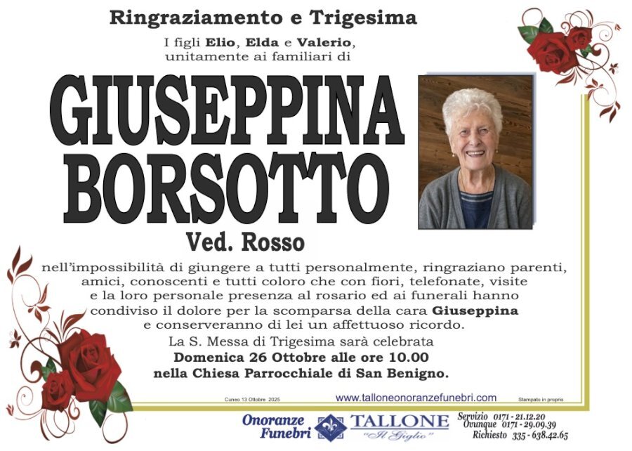 Manifesto di GIUSEPPINA PERACCHIO "PINA" ved. ALBERIONE