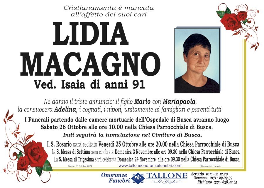 Manifesto di LIDIA MACAGNO ved. ISAIA