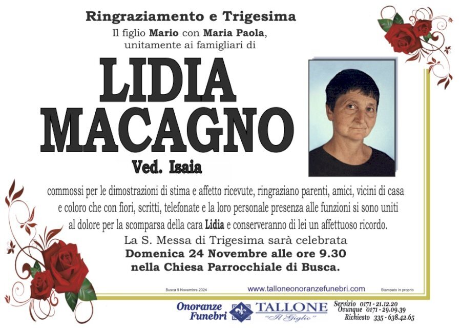 Manifesto di LIDIA MACAGNO ved. ISAIA