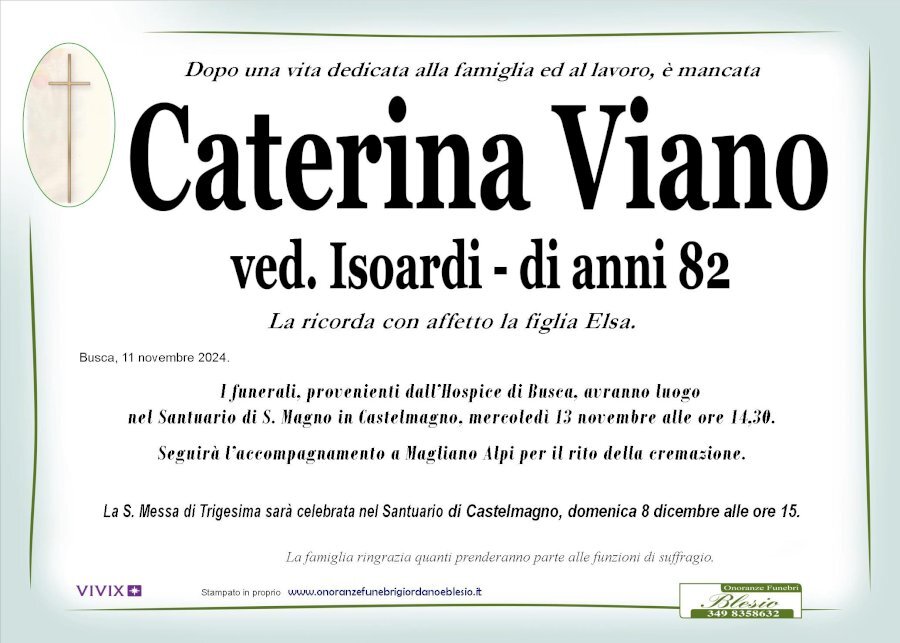 Manifesto di CATERINA VIANO ved. ISOARDI