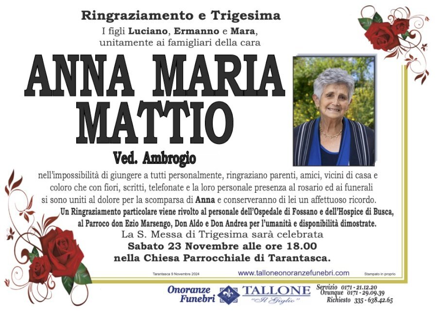 Manifesto di ANNA MARIA MATTIO ved. AMBROGIO