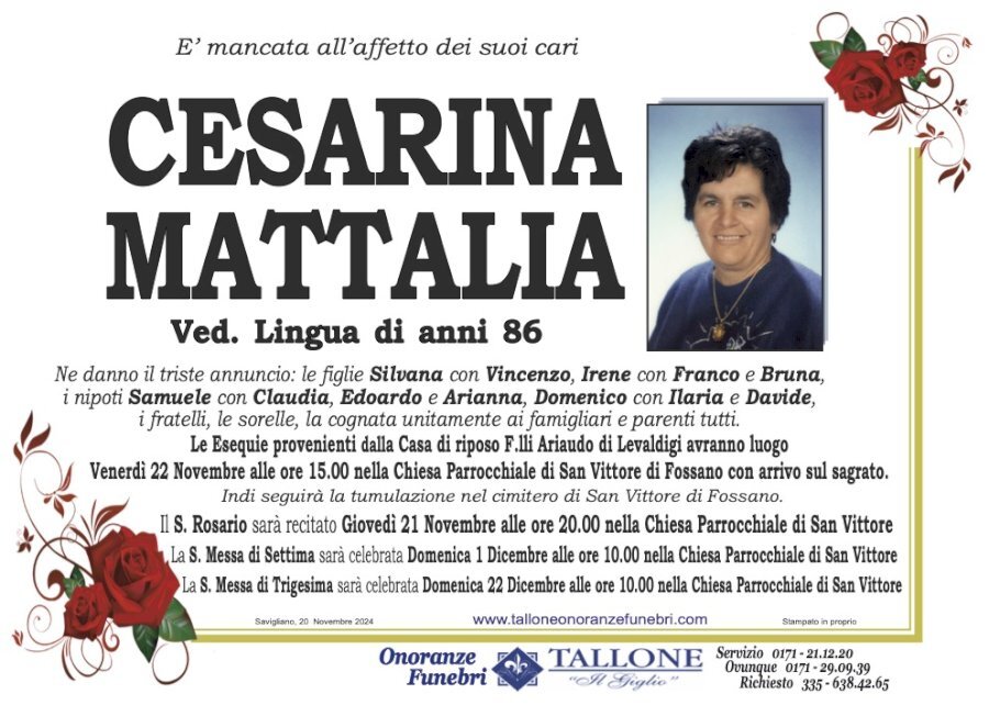 Manifesto di CESARINA MATTALIA ved. LINGUA